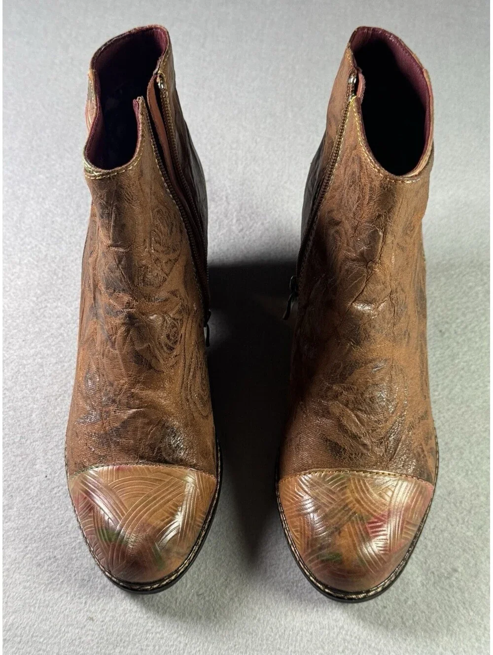 L'Artiste Spring Step Waterlily Brown Multi Leather Ankle Boots EU 39 US 8.5 EUC